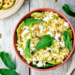 zucchini, millet, mint, pumpkin seeds, goat cheese salad with co